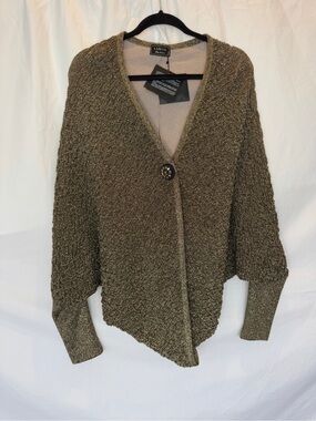 Lanvin NWT Gold Textured Knit Cardigan Sweater & Sequin Button Detail